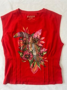 GUESS Tropical Toucan Rhinestone Graphic Tank Top